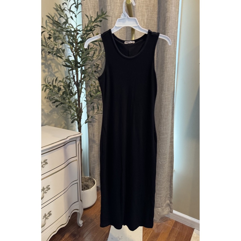 Marine Layer Lexi Daytime Dress XS Black Ribbed Midi Tank Dress TENCEL Stretch